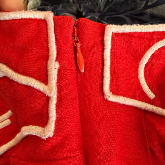 Farm Rio Red Fish Top Linen Blend Strapless Maxi Dress Tropical Appliqué Medium - Picture 10 of 12